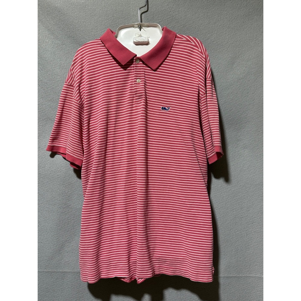 Vineyard Vines Men's Polo Shirt Large Pink Striped Short Sleeve Casual